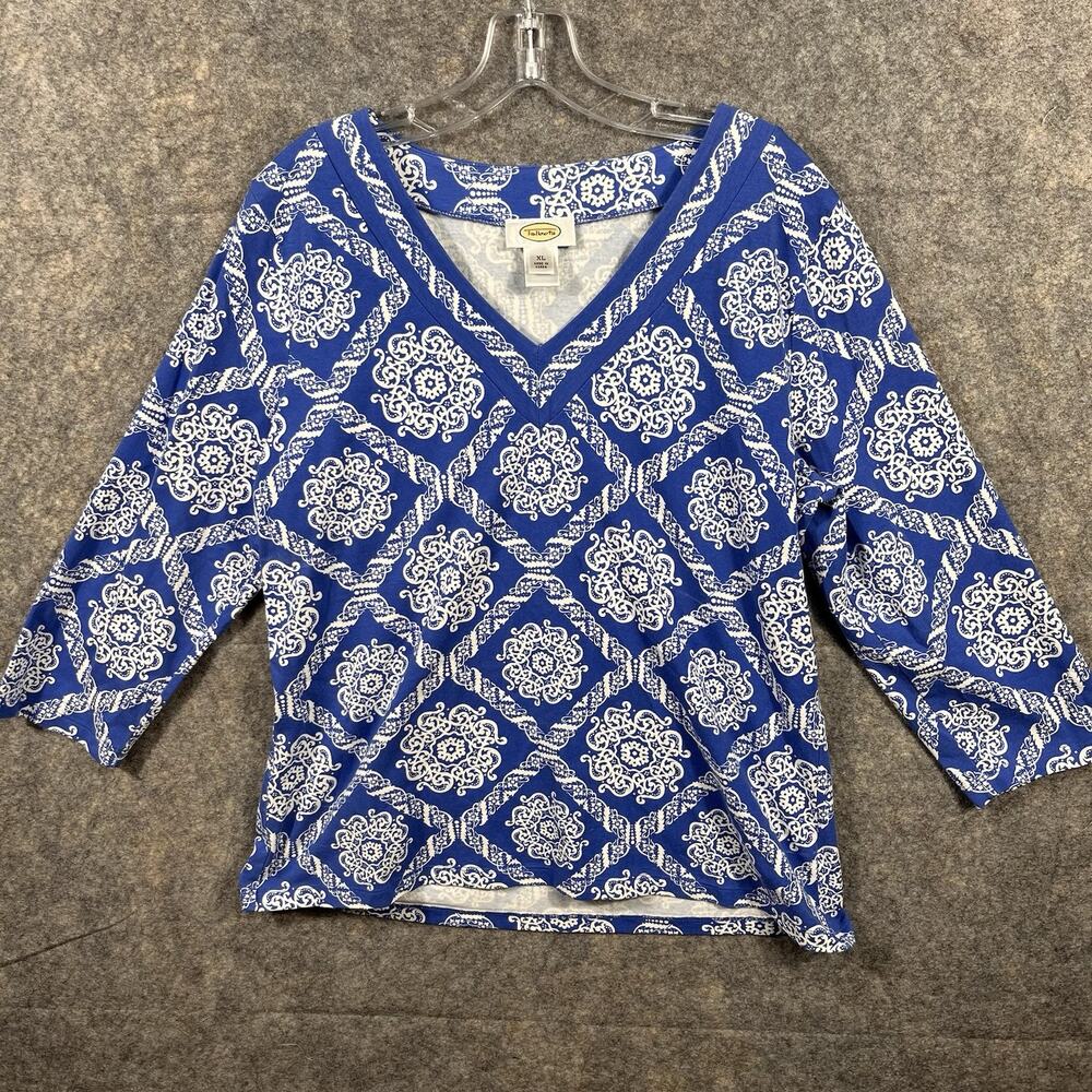 Talbots Women’s Blouse Cotton 3/4 Sleeve Notched Neck Cotton‎ Shirt Size XL